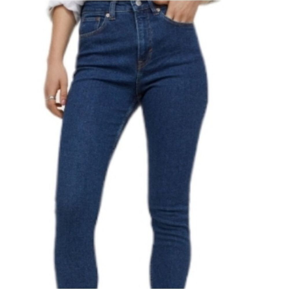&Denim by H&M High Waist Medium Wash Distressed Fringe Skinny Ankle Jeans 29